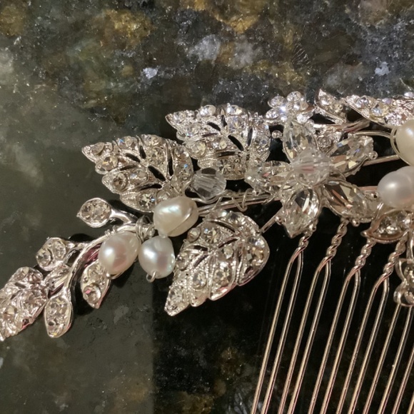 Sassy South Pearl Silver Marquis Crystal Formal Hair Comb Bridal Accessory main image 2
